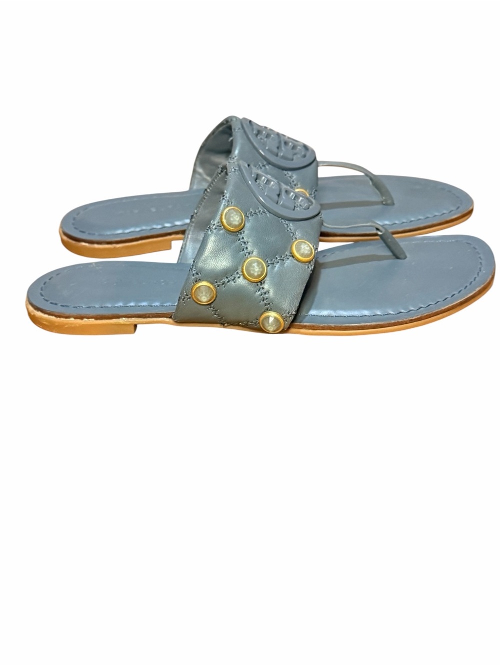 TORY BURCH Benton Leather Studded Thong Sandals 🩵💙🩶 - Picture 5 of 7